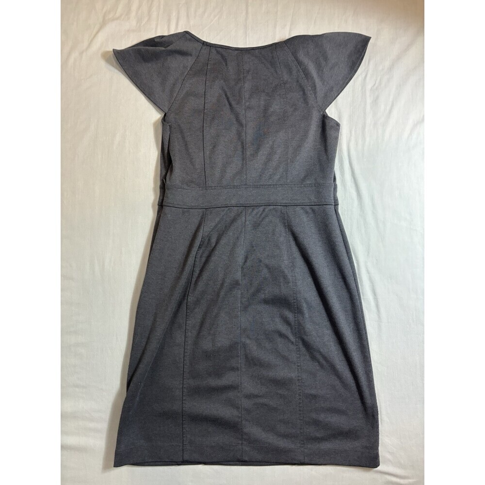 Ann Taylor Loft Sheath Dress Charcoal Gray Round Neck Capped Sleeve Zip Size 8 - Picture 7 of 7